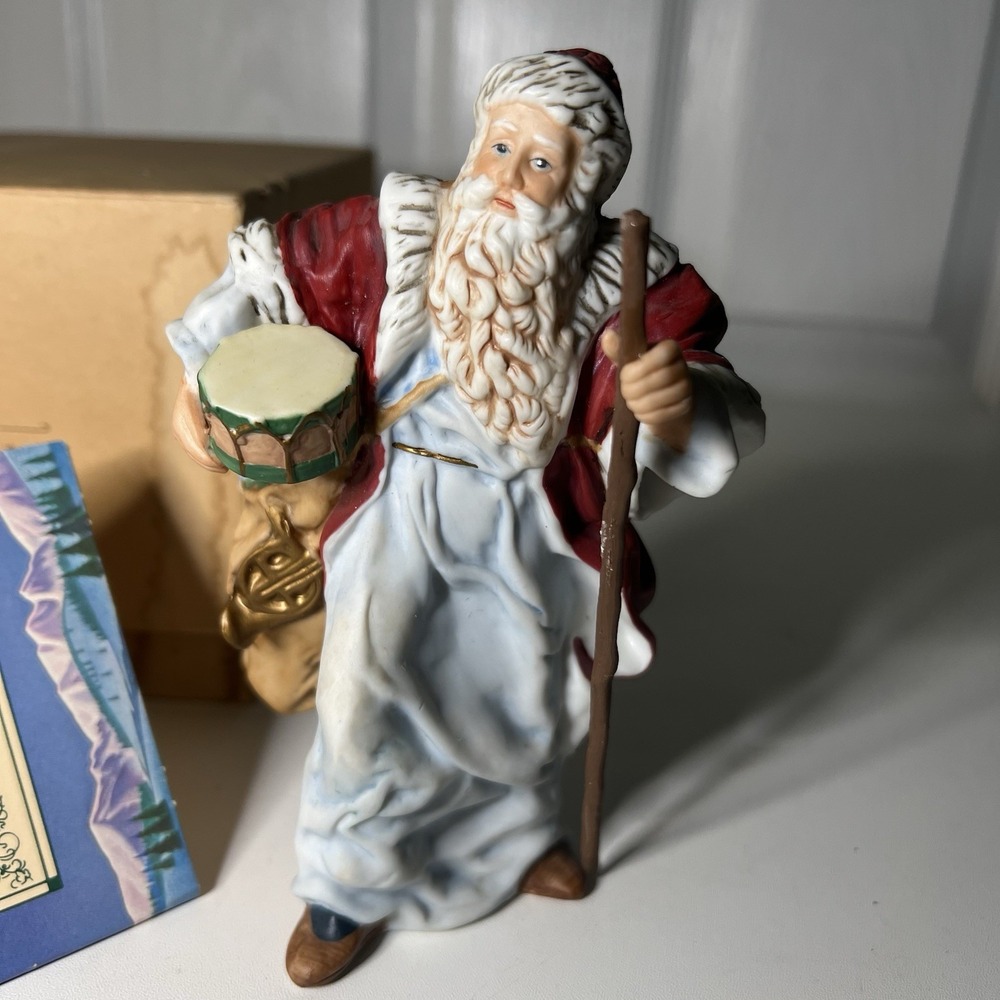 Vintage Hallmark Old World Santa Figurine 1983 with Bagβ of Toys Drum Doll Beard